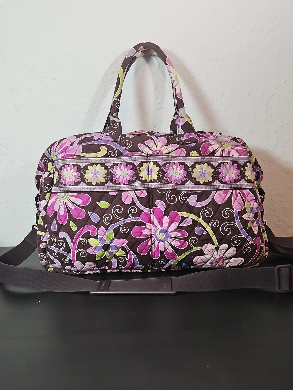 Vera Bradley Quilted Floral Weekender Bag - Brown & Pink- "Purple Punch"
